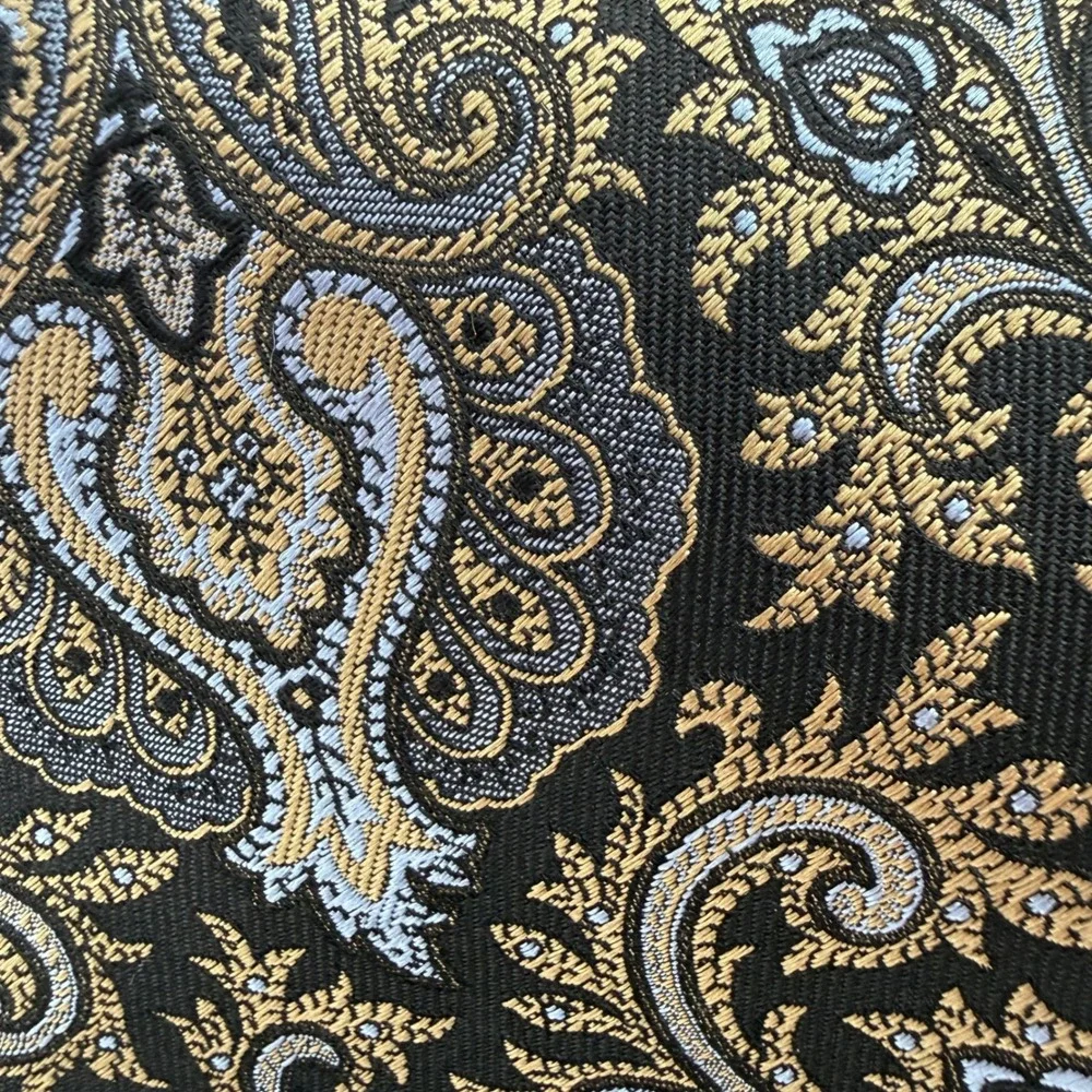 JZ‎ Gallary Collection Black Gold Blue Paisley Neck Tie All Silk Hand Made USA